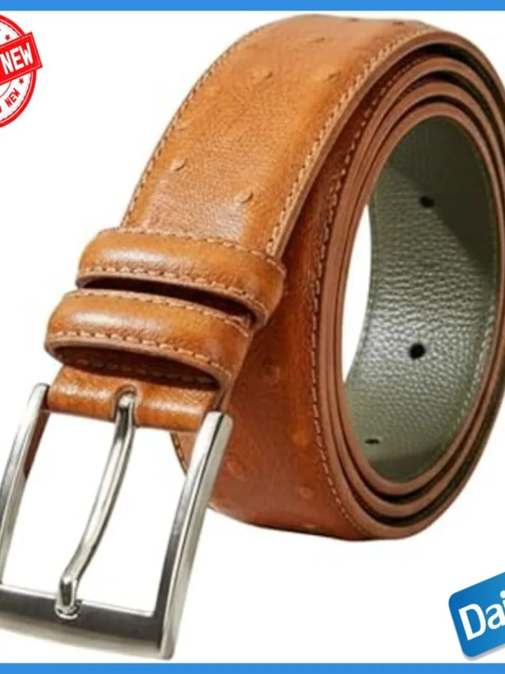 Men's Italian Leather Embossed Ostrich Dress Belt Silver Buckle Size 34